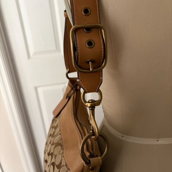 Vintage Coach Signature Duffle Bag 10403 Khaki Signature Logo Brown Leather Trim - Picture 2 of 15